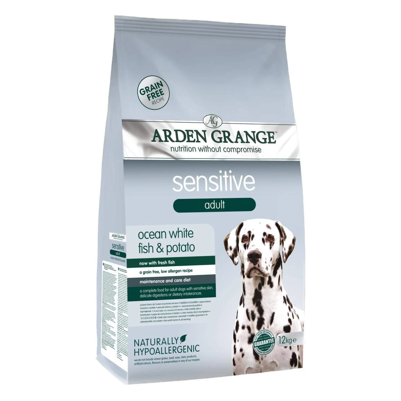 Arden Grange Sensitive Adult Dry Dog Food Grain Free, Fresh Ocean White Fish and Potato, 12 kg