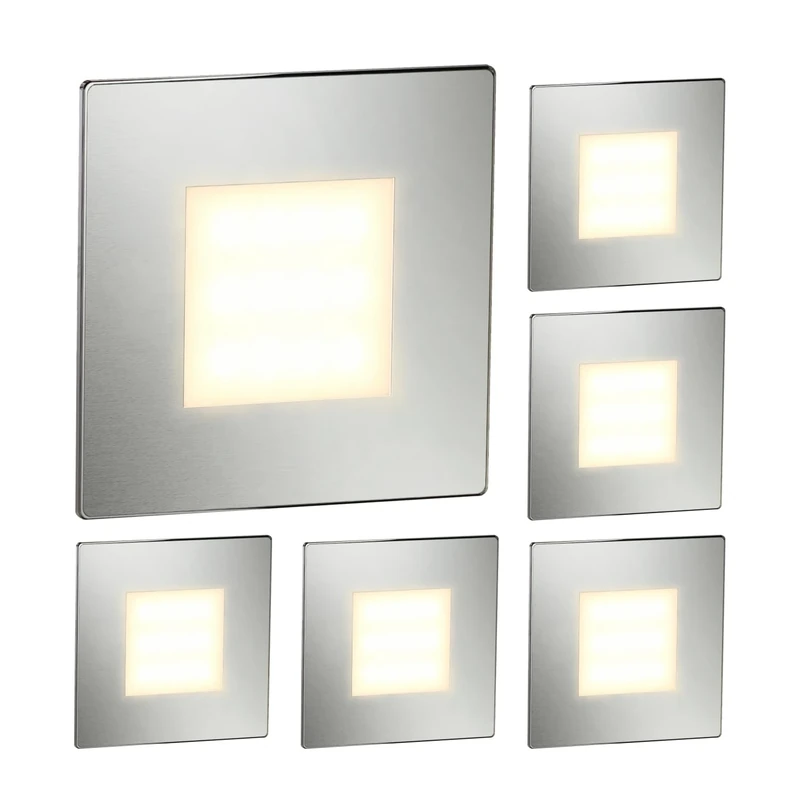 ledscom.de 6 LED Staircase Light/recessed wall Light FEX for Indoor and Outdoor use, Angular, Stainless Steel, 85 x 85mm, Warm White