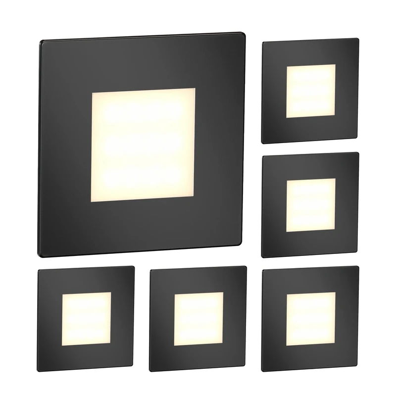 ledscom.de 6 LED Staircase Light/recessed wall Light FEX for Indoors and Outdoors, Angular, Black, 85 x 85mm, Warm White