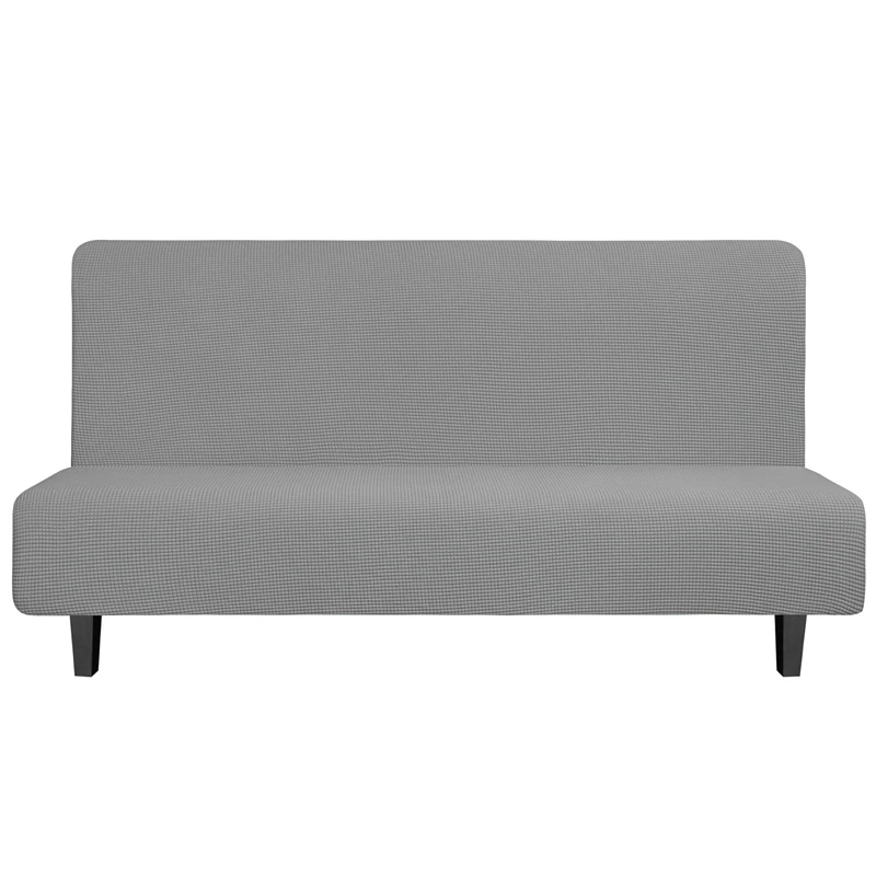 Easy-Going Stretch Futon Slipcover Armless Sofa Cover Furniture Protector Without Armrests Slipcover Soft with Elastic Bottom for Kids, Spandex Jacquard Small Check (futon,Light Gray)