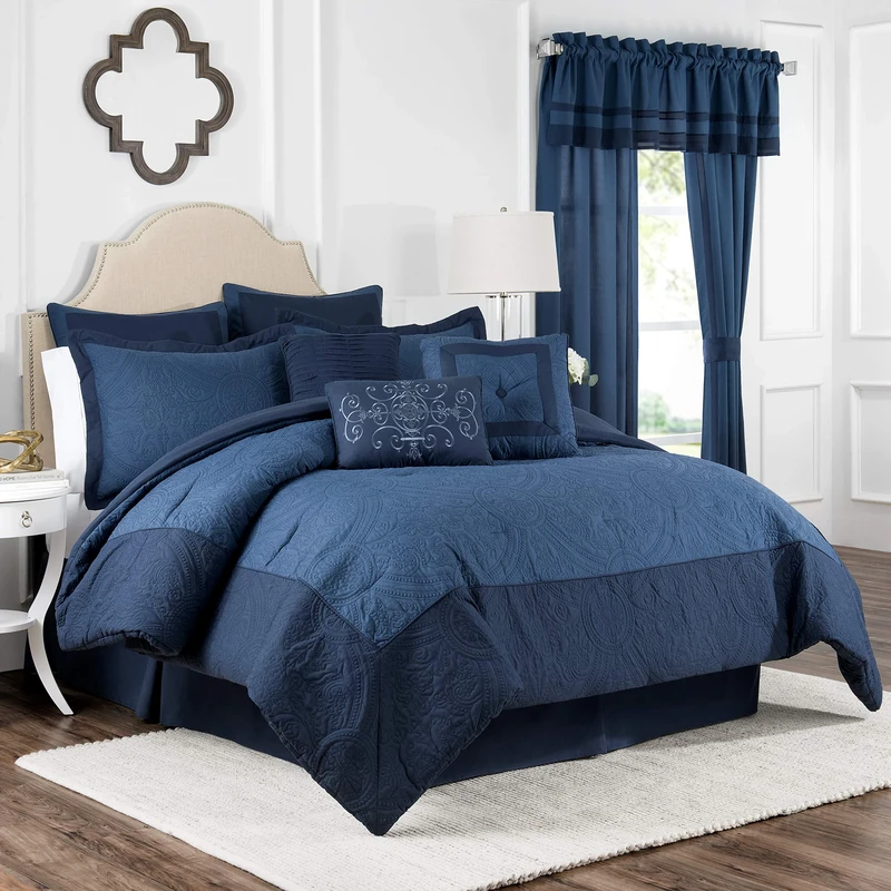 Vue Modern Farmhouse Medallion Bed Spread, Polyester, Blue, Queen