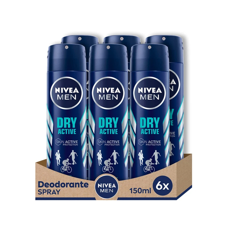 NIVEA Men Deodorant Spray Dry Fresh 6 x 150 ml, Men's Deodorant for Safe Protection 72h, Deo Antiperspirant Spray Alcohol Free and Dermotested for an Intense Freshness Sensation