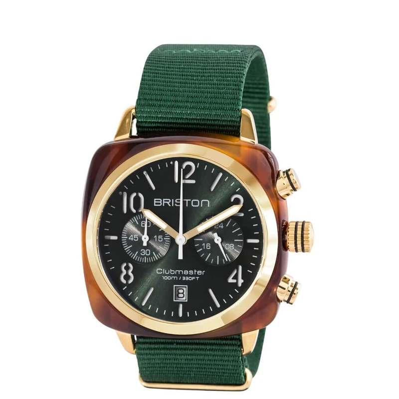 BRISTON - Clubmaster Classic Acetate - Chronograph Gold/English Green, Gold English Green, Strap, Green English Gold, Strap