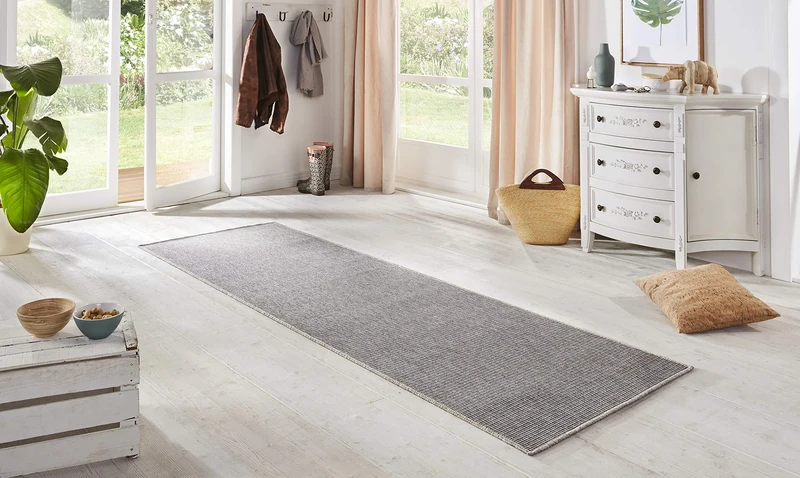 BT Carpet Nature Runner Indoor and Outdoor - Loop Kitchen Runner Non-Slip Flat Weave Short Pile Wool Look Fineloop Kitchen Rug for Hallway, Kitchen, Garden, Patio, Bathroom - Silver Grey, 80 x 450 cm