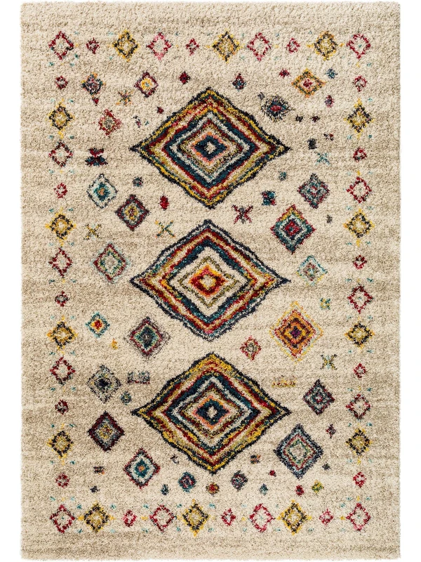 Benuta Tika High Pile Shaggy Rug 100 x 150 cm Long Pile Rug for Living Room Multicoloured / Beige