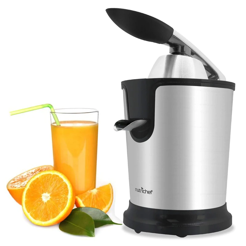 NutriChef Electric Juicer Citrus – Stainless Steel Orange Juicer Machine with Manual Press Handle, Adjustable Pulp Filter, Dishwasher Safe, Compact Juice Extractor for Home Kitchens