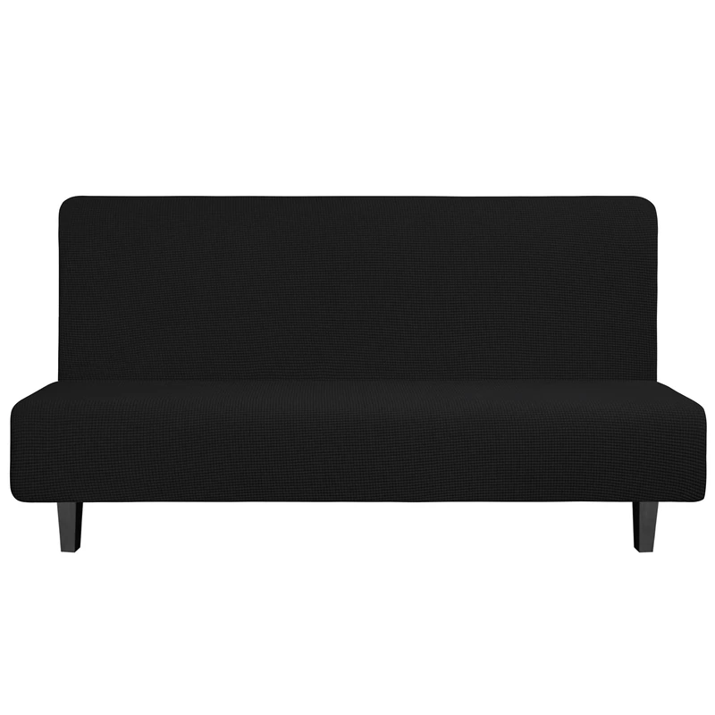 Easy-Going Stretch Futon Slipcover Armless Futon Bed Cover Furniture Protector Without Armrests with Elastic Bottom for Kids, Soft Jacquard Fabric Small Checks (Large, Black)