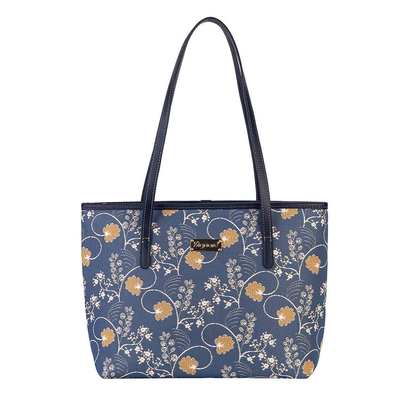 Signare Tapestry Shoulder Bag Tote Bag for Women with Floral Design (Austen Blue, COLL-AUST) - Image 1