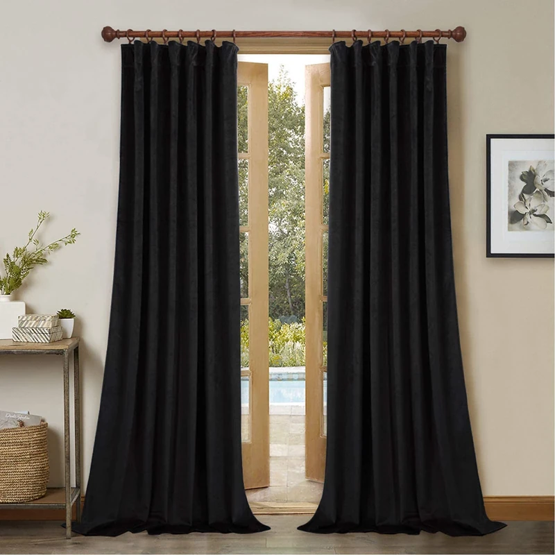 StangH Black Velvet Curtains Set of 2 Blackout Panels 120-inches Extra Long Thick Thermal Insulated Drapes Total Privacy Protect Panels for Film Room/Basement, 52W x 120L, 2 Pcs