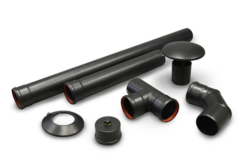 S&M 485633 Accessory Kit + Enamel Tube Resistant up to 850癈 for Pellet Stoves and Fis with Ducting 80 mm, Black