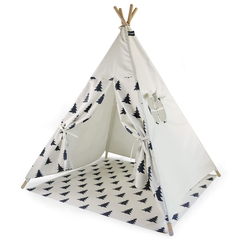 HEJ LØNNE 76898069 Children's Teepee White Tree Pattern Approx. 120 x 120 x 150 cm, Play Tent with Floor Cover and Window, Includes Bag and Instructions, for Indoor and Outdoor use, Non-Toxic