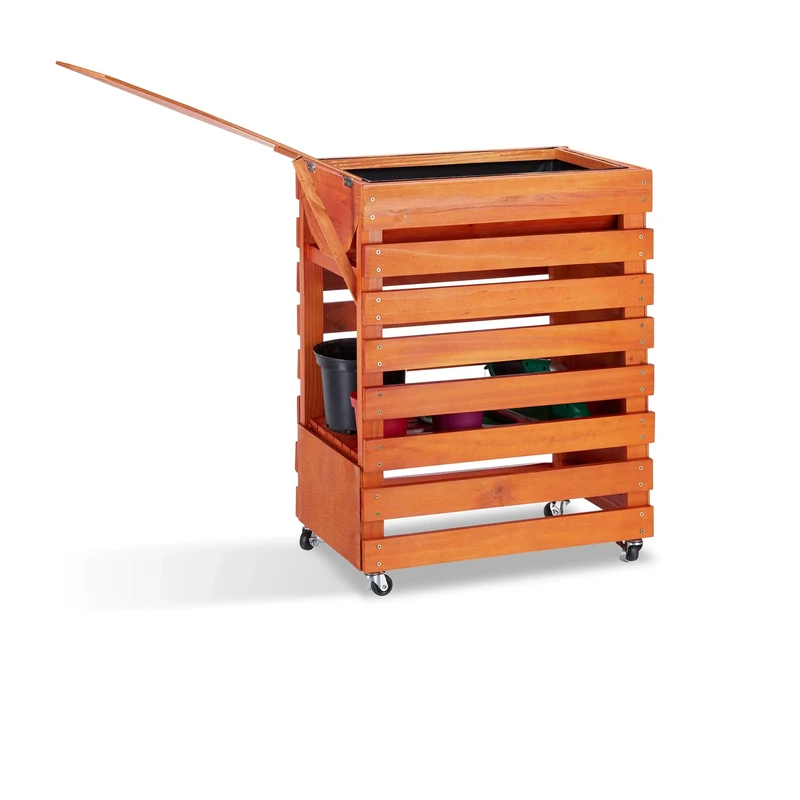 Relaxdays Raised Wooden Garden Bed on Casters, Tray, Planter Box, Herb and Flowerbed, Balcony, HxWxD: 75x99x50 cm, Natural