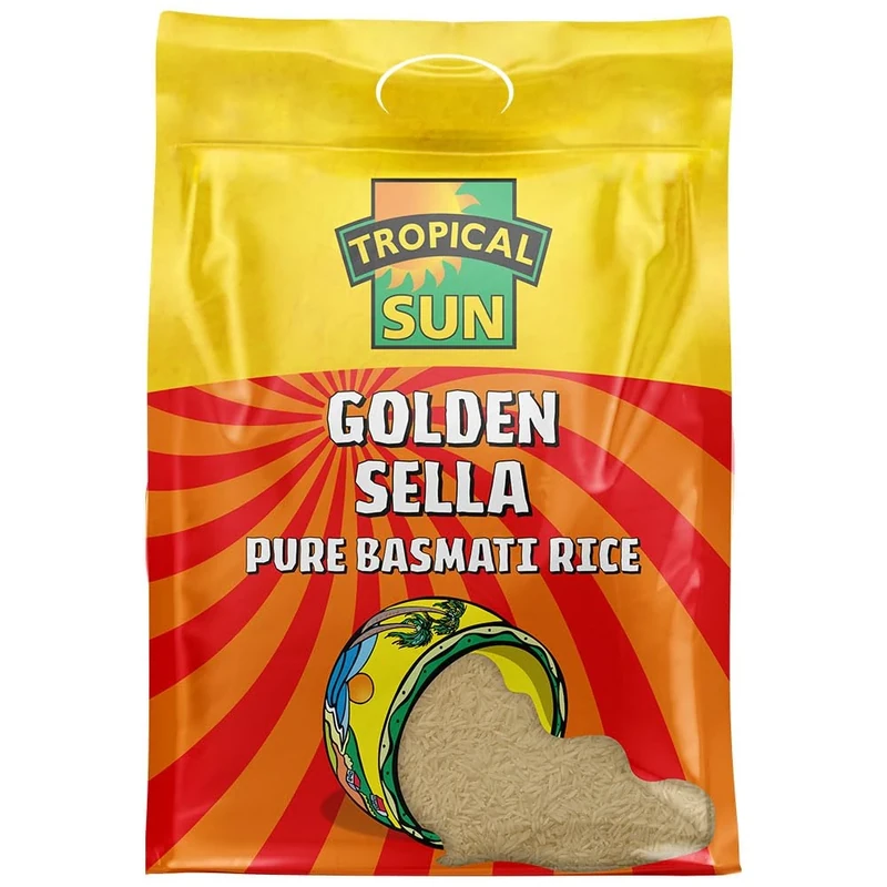 Tropical Sun Golden Sella Basmati Rice 5kg - Extra Long Grain Parboiled Rice - Naturally Aromatic - Non-Sticky & Fluffy Rice for Biryani, Pilaf, Curries & Everyday Cooking(Pack of 1).
