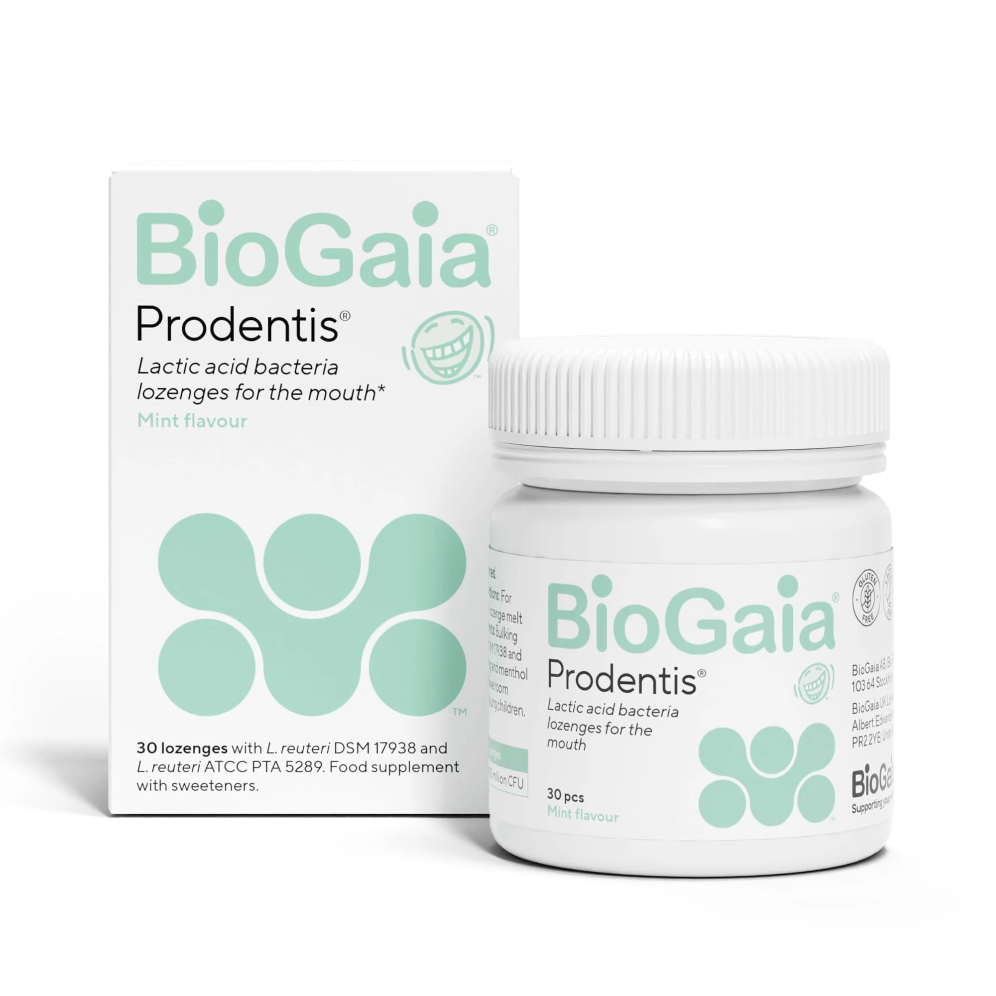 BioGaia Prodentis Oral Probiotics for Gums & Teeth | Patented Dental Probiotics for The Mouth | with Xylitol to Strengthen Enamel | Unique Lactobacillus Reuteri | 30 Lozenges – Mint Flavour