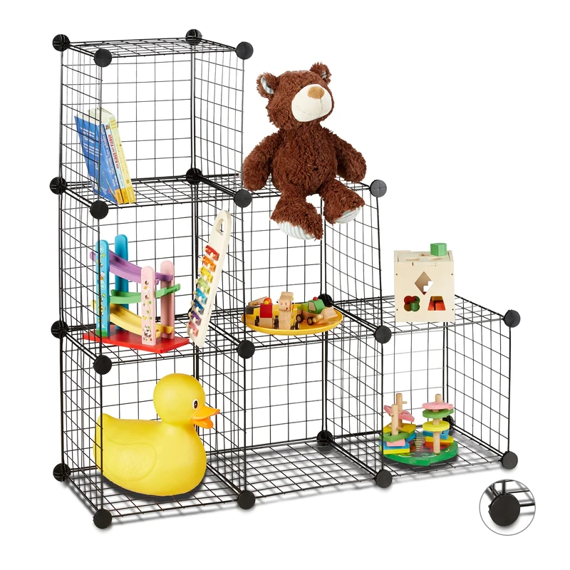 Relaxdays Modular Grid Shelf, 6 Compartments, DIY Shelving System, Metal, Open Cube Rack, 30 x 30 cm, Black