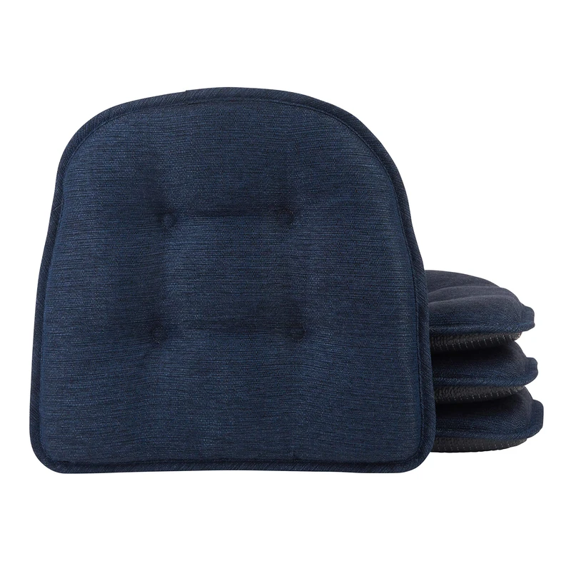 Klear Vu Non-Slip Universal Chair Cushions for Dining Room, Kitchen and Office Use, U-Shaped Skid-Proof Seat Pad, 15x16 Inches, Fabric, Solid Indigo Blue, 4 Count (Pack of 1)