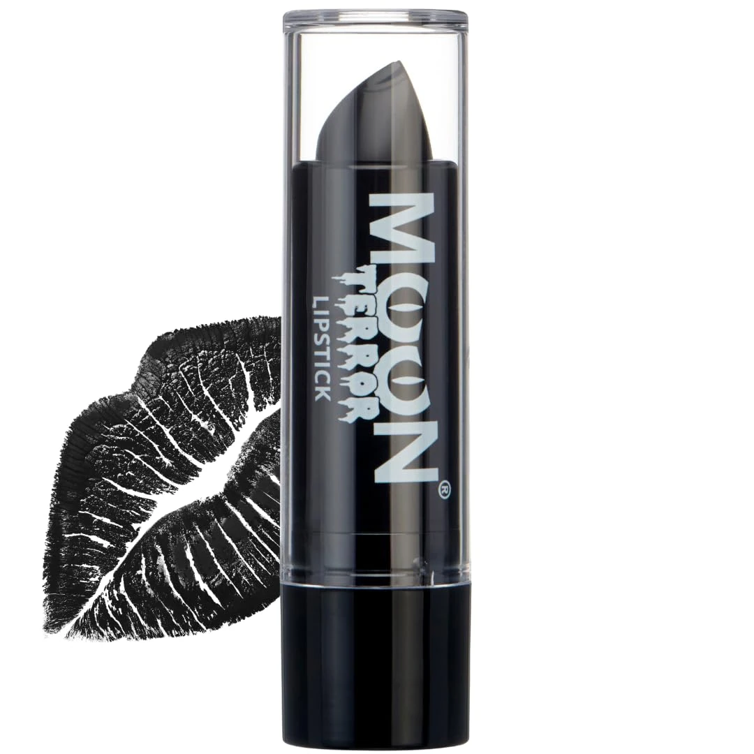 Moon Terror Black Lipstick | Midnight Black Halloween Lipstick | SFX Make up, Special Effects Make up Halloween Makeup Wednesday Addams Makeup Look | 4.2g