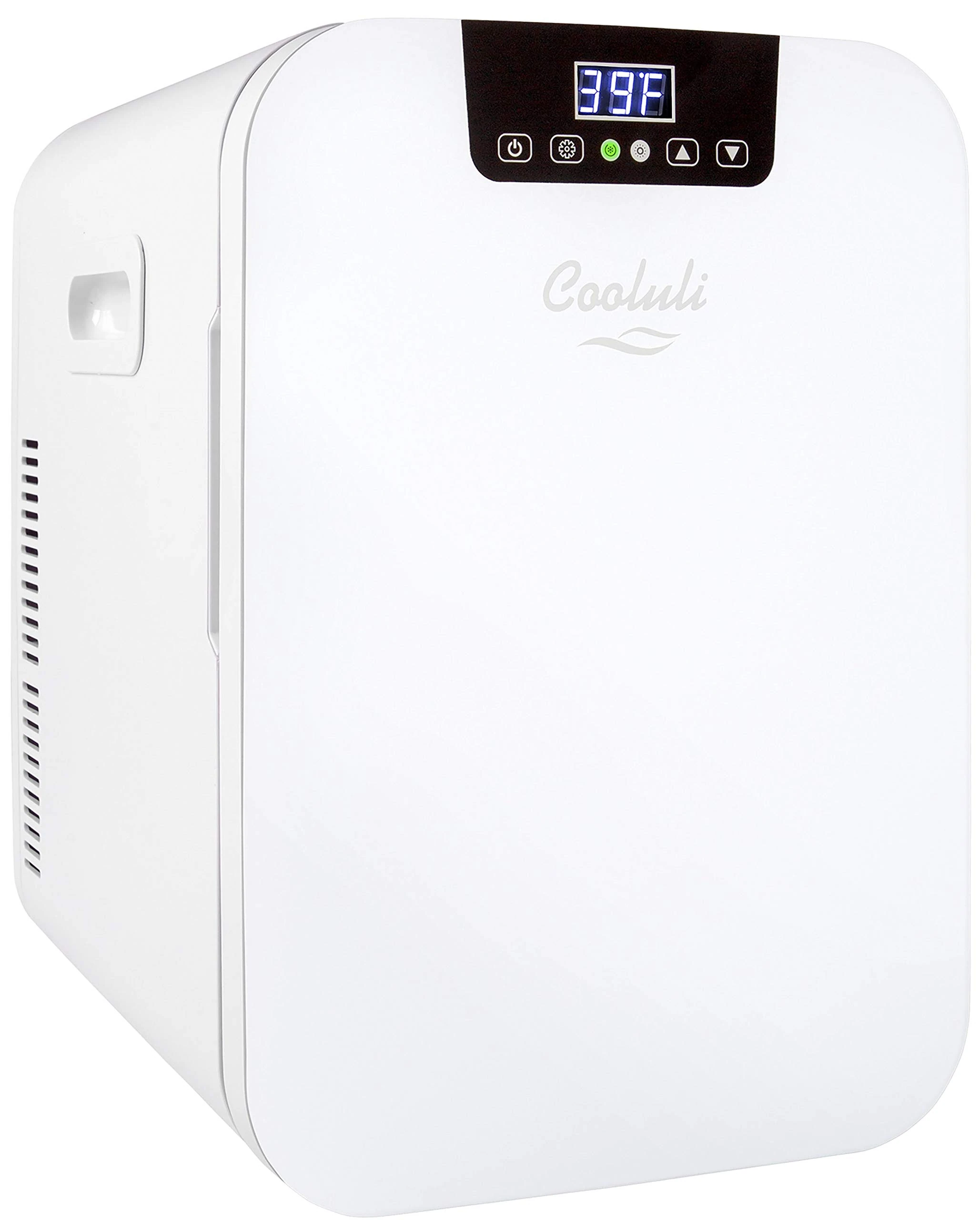 Cooluli 20L Mini Fridge For Bedroom - Car, Office Desk & College Dorm Room - Glass Front & Digital Temperature Control - 12v Small Refrigerator for Food, Drinks, Skincare, Beauty & Breast Milk (White)