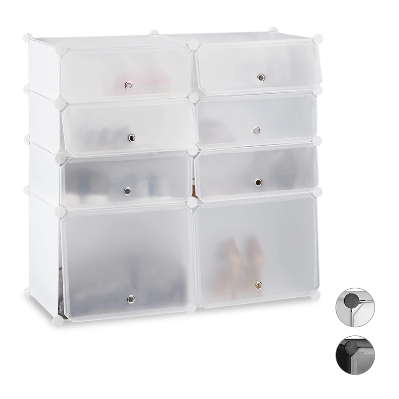 Relaxdays Plastic Shoe Cabinet, 8 Compartment Shoe Rack, Modular Shelf, H x W x D: 91 x 94.5 x 36.5 cm, White