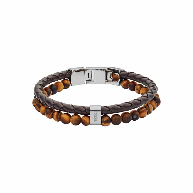 Fossil Bracelet for Men Vintage Casual, Inner length: 180mm - 195mm brown Leather Bracelet, JF03118040