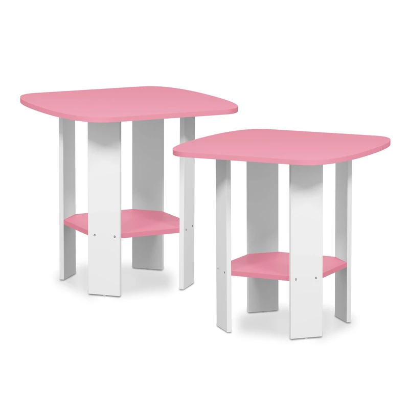 Furinno SIMPLE DESIGN Side Table Set of 2, 2-Tier End Table, Open Shelves Night Stand, Bedside Table, for Living Room, Bedroom, Pink