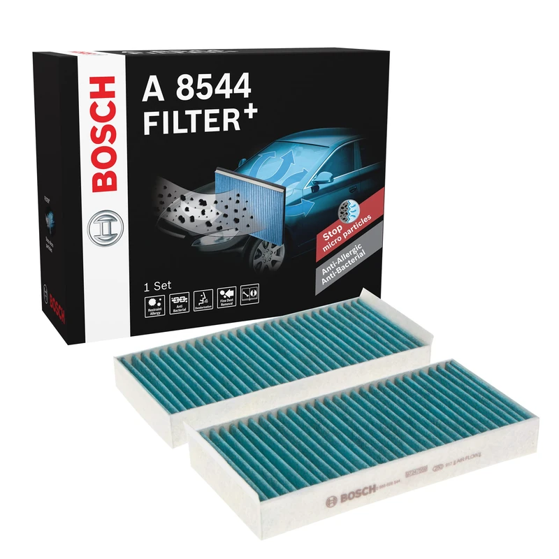 Bosch Cabin Filter Filter+, Polyurethane, Anti-bacterial and against foul-smell, 0986628544, HVAC_AIR_FILTER, 2.0 kilograms