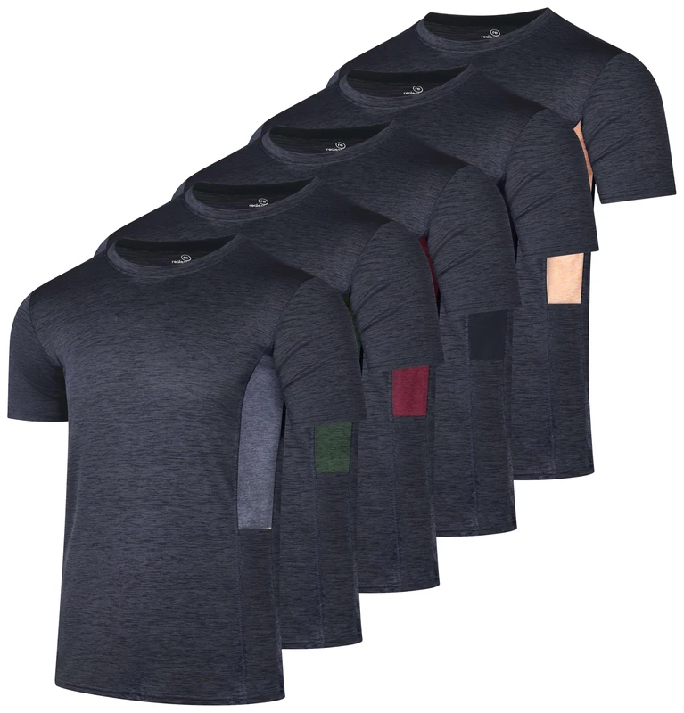 Men's Quick Dry Fit Shirt Short Sleeve Top Active Wear Training Athletic Base Layer Crew T-Shirt Fitness Rugby Gym Wicking Tee Workout Football Sports Running Exercise Undershirt - 5 Pack,Set 7-XXL