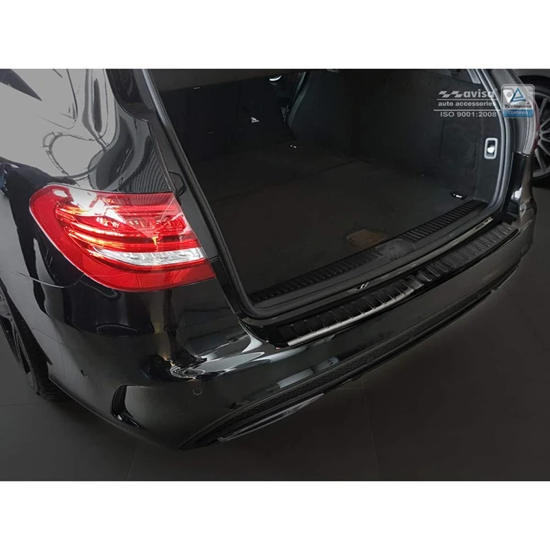 Avisa Black Stainless Steel Rear bumper protector compatible with Mercedes C-Class W205 Kombi 2014-2021 'Ribs'