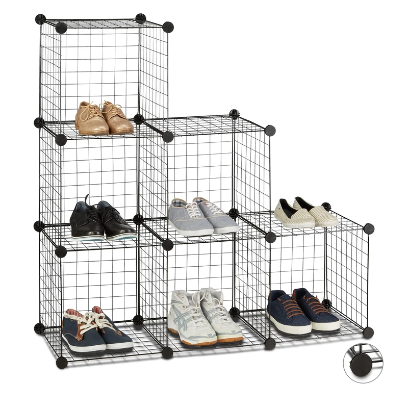 Relaxdays Modular Grid Shelf, 6 Compartments, DIY Shelving System, Metal, Open Cube Rack, 35 x 35 cm, Black