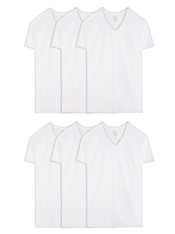 Fruit of the Loom Men's V-Neck Undershirts, Moisture Wicking & Tag Free, Also Available in Tall Sizes Underwear, White, X-Larget (Pack of 6)