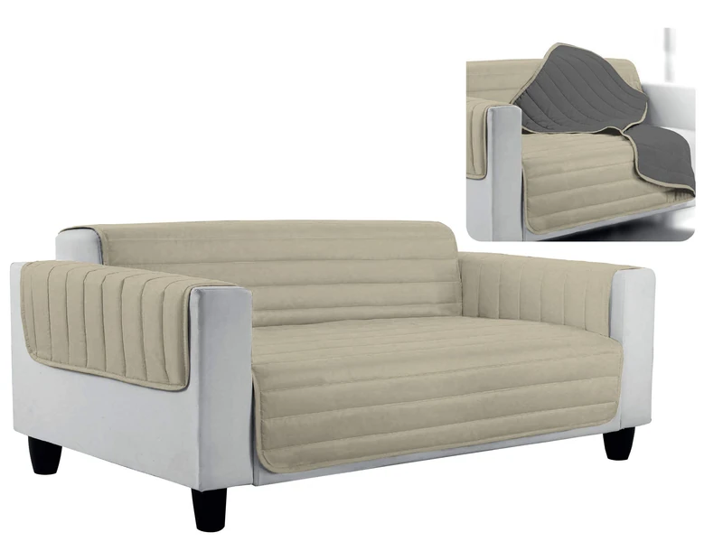 Elegant quilted sofa cover Doubleface, dove dark grey, 100% microfiber, 2 PLACES MAXY