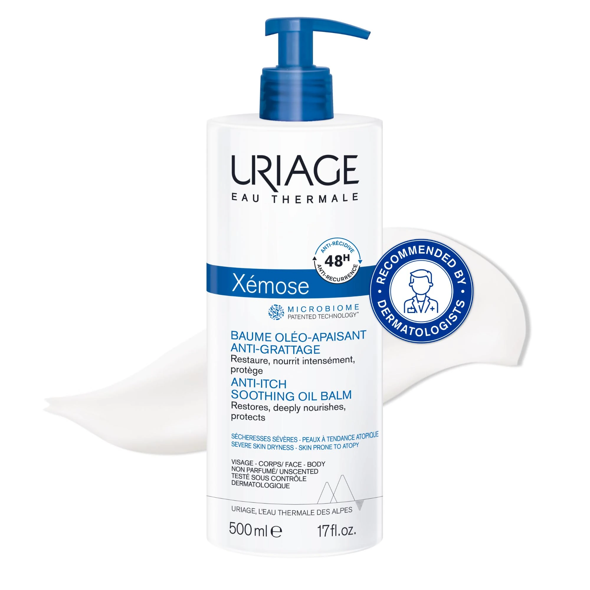 Uriage Xémose Anti-Itch Soothing Body Oil Balm 500ml - Severe Dry Skin Prone to Atopy - Soothes From The 1st Application, 48h Efficacy - Restores, Nourishes, Protects - Face & Body - Fragrance-Free