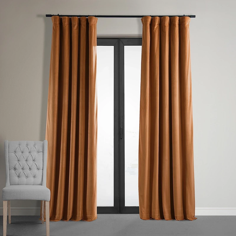 HPD Half Price Drapes Signature Velvet Thermal Blackout Curtains for Living Room 108 Inch Long (1 Panel) Rod Pocket Insulated Blackout Curtains for Bedroom Window Curtains, 50W x 108L, Burnt Pumpkin