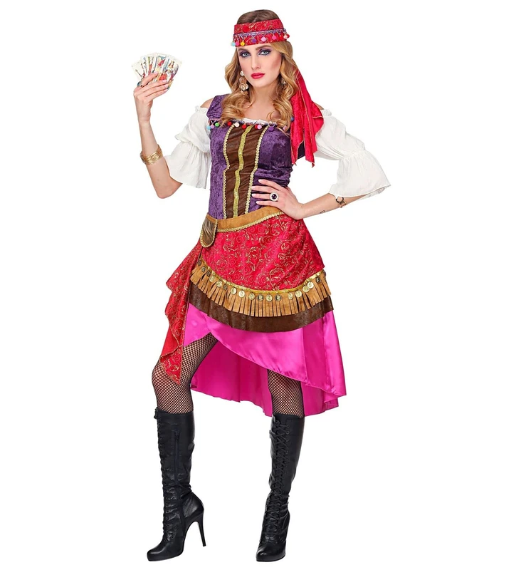 Widmann W MILANO Party Fashion - Fortune teller costume, dress, headscarf, interpreter of the future, psychic, fancy dress, red/white/pink/purple
