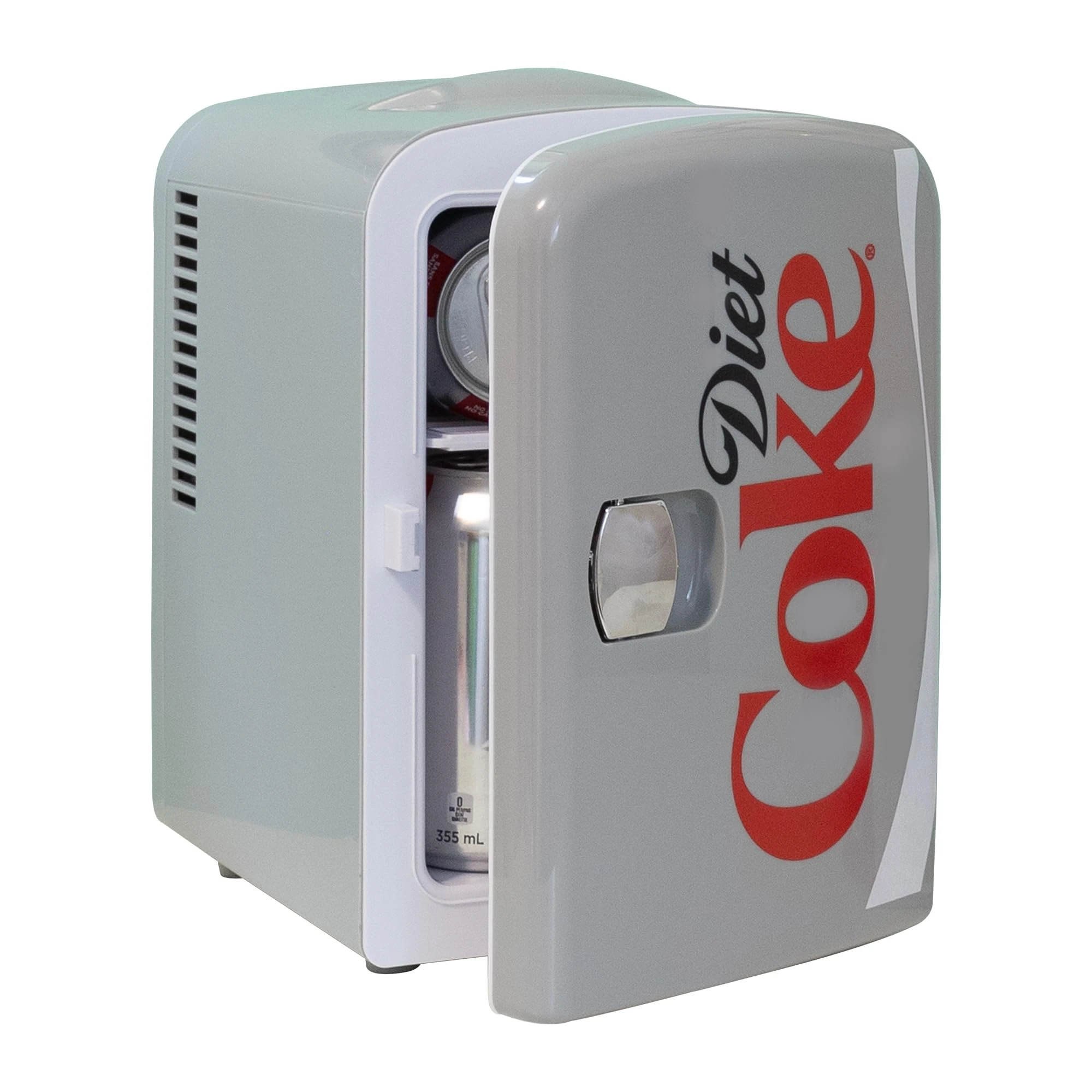 Coca Cola Diet Coke Mini Fridge For Bedrooms 4L Small 6 Can Table Top Quiet Mini Fridges For Skincare Office Food Drinks Kids Home Car & Travel 12V Portable Cooler Warmer Refrigerator Classic Grey