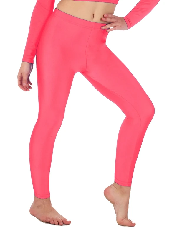 Re Tech UK Girls Neon Pink Stretchy Dance & Gym Leggings - Footless