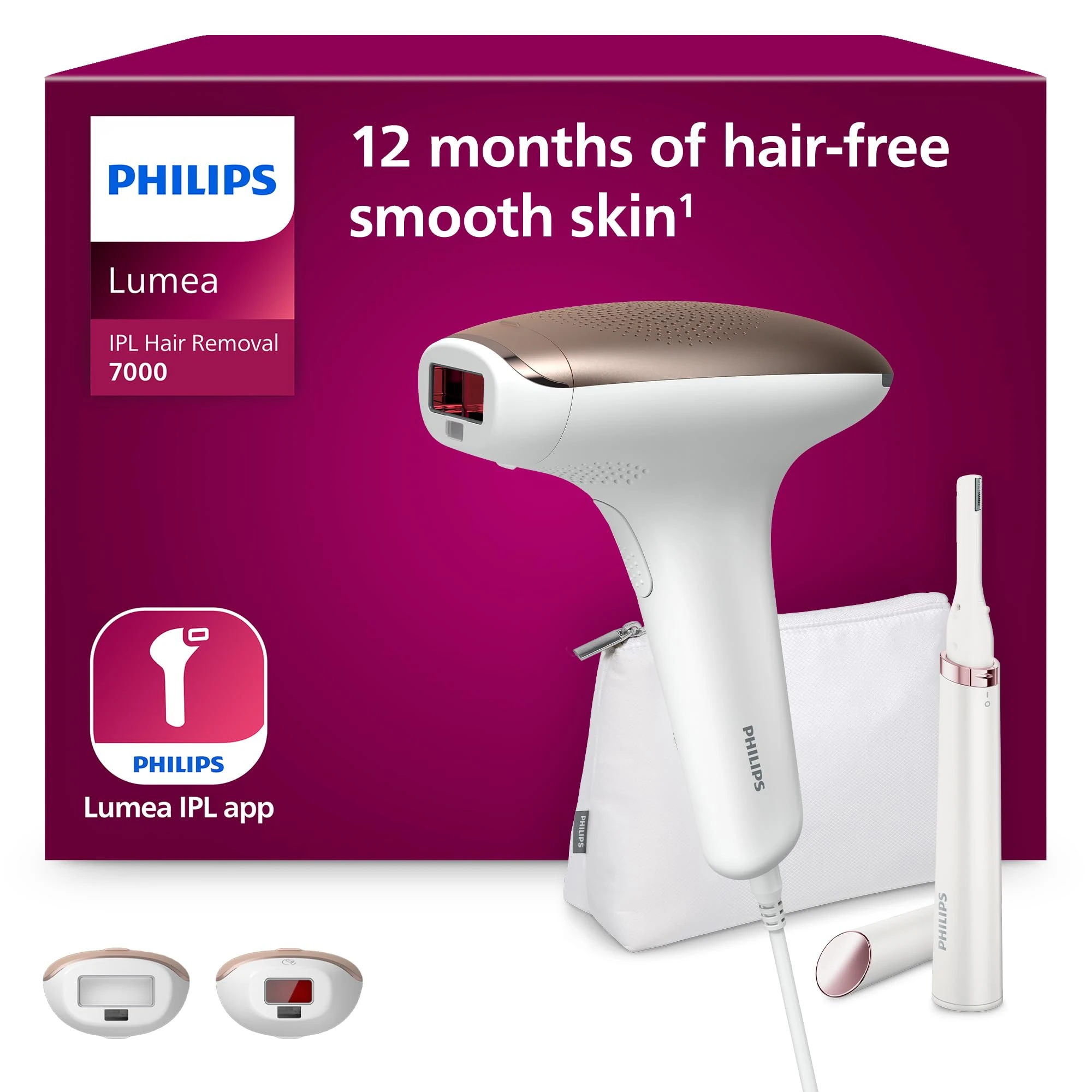 Philips Lumea 7000 Series, IPL Hair Removal Device, Laser Hair Removal Alternative, with Satin Compact Pen Trimmer, 2 Attachments for Body and Face, Model BRI921/00