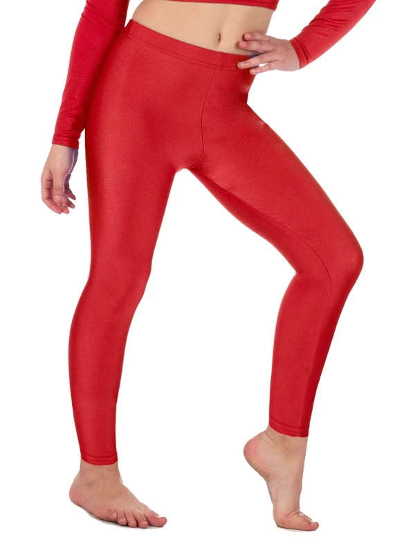 Re Tech UK Girls' Shiny Stretchy Dance & Gymnastics Leggings - Red