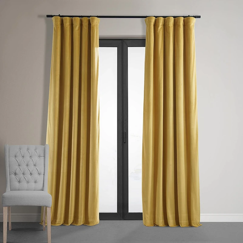 HPD Half Price Drapes Signature Velvet Thermal Blackout Curtains for Living Room 108 Inch Long (1 Panel) Rod Pocket Insulated Blackout Curtains for Bedroom Window Curtains, 50W x 108L, Fool's Gold