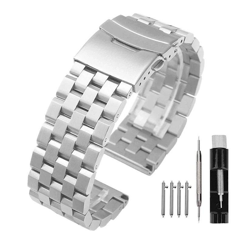 Kai Tian 18mm Silver Watch Strap Top Grade Stainless Steel Bracelet Watch Bands for Womens - Deployment Clasp - Girls Watch Bands Metal
