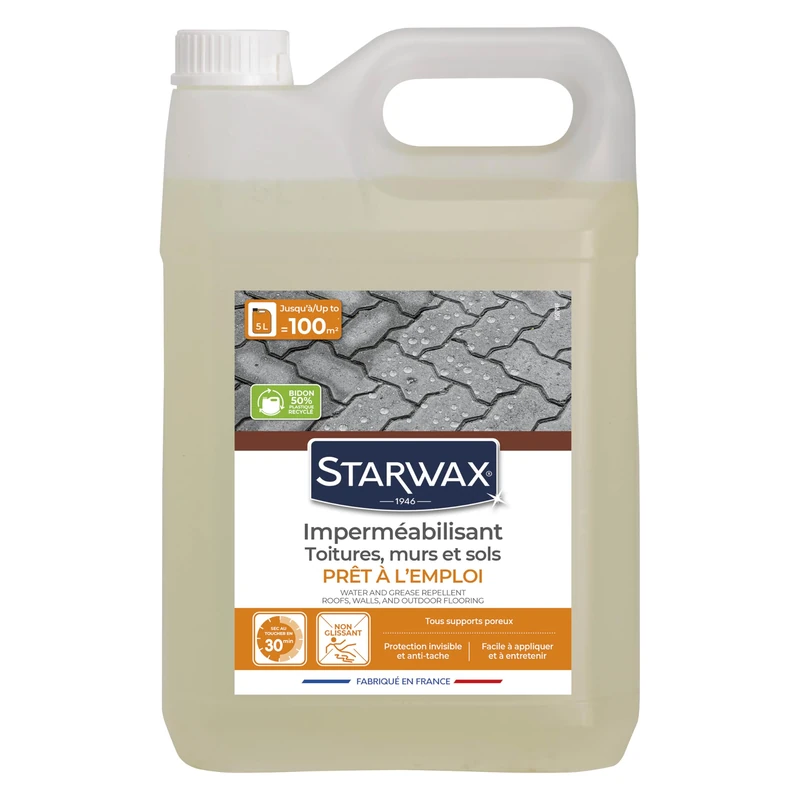 STARWAX - Waterproofing agent for roofs, walls and floors - Ready to use - Dry in 30 minutes - Suitable for all porous substrates - Invisible, stain-free protection - Easy to apply - 2 L per m²