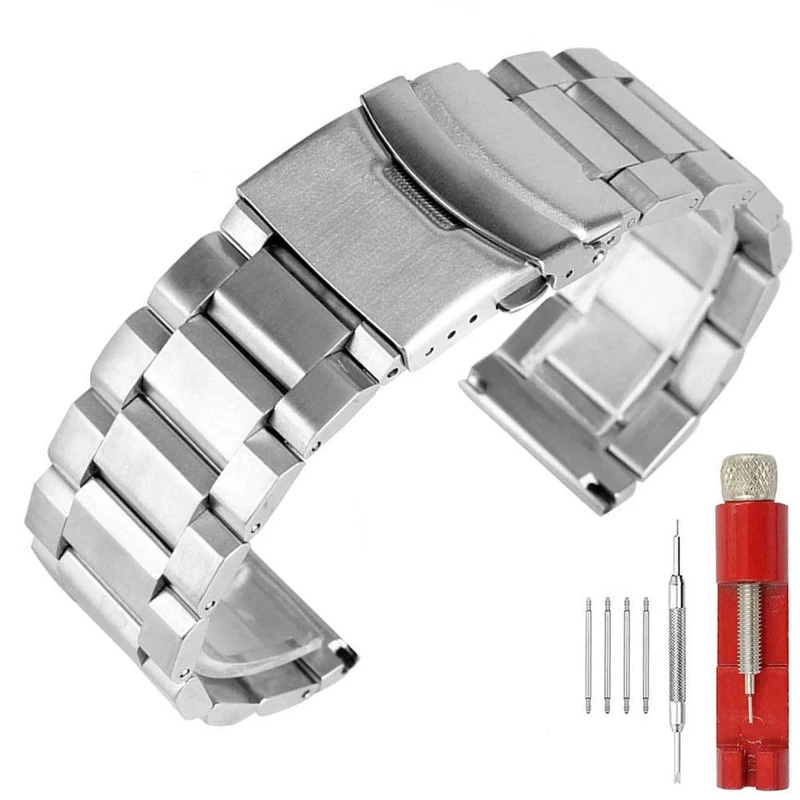 Solid Stainless Steel Watch Band for Women Silver Watch Strap 18mm Watches Metal Band Deployment Clasp Ladies Watch Bracelet