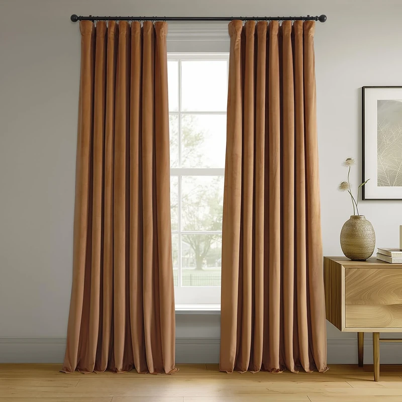 HPD Half Price Drapes Signature Velvet Thermal Blackout Curtains for Living Room 96 Inch Long (1 Panel) Rod Pocket Insulated Blackout Curtains for Bedroom Window Curtains, 50W x 96L, Burnt Pumpkin
