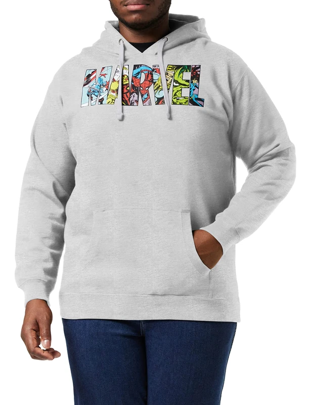 Marvel Men's Character Logo Hoodie, Grey (Grey Marl Spo), X-Large (Manufacturer Size:X-Large)