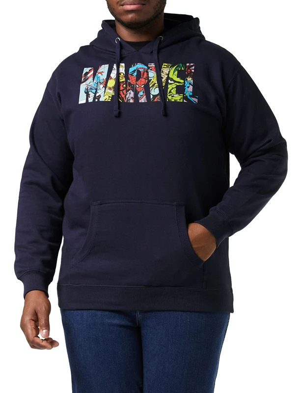 Marvel Men's Logo Characters Hoodie, Blue (Navy Navy), M UK