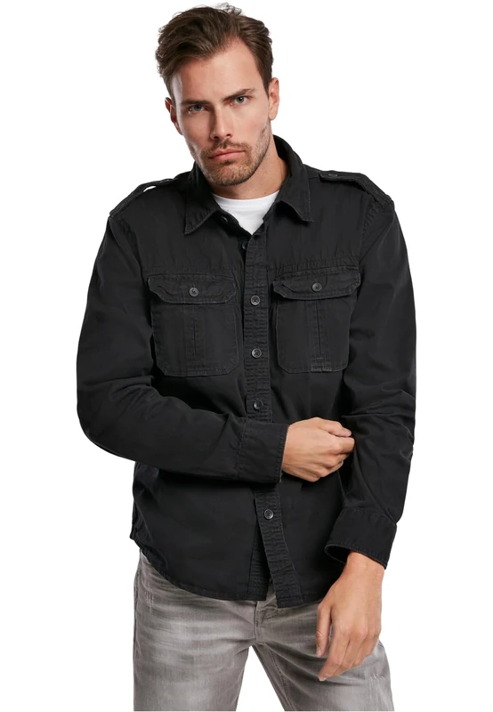 Brandit Vintage Shirt Long Sleeve, Color: black, Size: 7XL