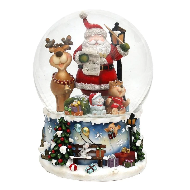 XXL Snow Globe, Santa with Funny Elk with Musical Mechanism, Melody: Rudolph The Red-Nosed Reindeer, Dimensions (L x W x H): 15 x 15 x 20 cm, Ball Diameter 15 cm