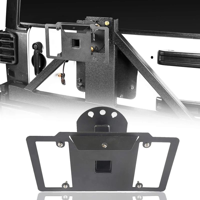 Hooke Road Spare Tire License Plate Relocation Mounting Bracket for 1997-2023 Jeep Wrangler TJ & JK & JL Rubicon Sahara Sport 2 Door & Unlimited 4 Door - Image 1