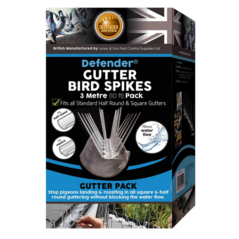 Defender Bird Spikes | Gutter Spikes Pack for Seagulls & Pigeons | Install Guide | 3 Metre - Image 1