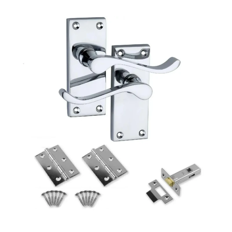 Designer Levers - Victorian Scroll Lever Door Handles - Includes 64mm Tubular Latch and 75mm Door Hinges Pair - Interior Use - 106 x 42mm